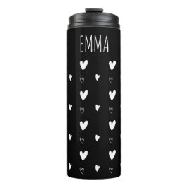 Cute Scandinavian Heart Pattern Black Personalized Thermosbeker