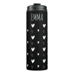 Cute Scandinavian Heart Pattern Black Personalized Thermosbeker