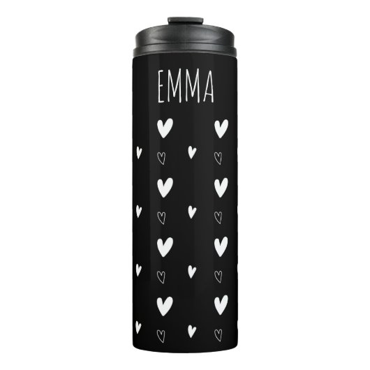 Cute Scandinavian Heart Pattern Black Personalized Thermosbeker (Voorkant)