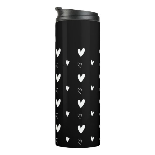 Cute Scandinavian Heart Pattern Black Personalized Thermosbeker (Geroteerd rechts)