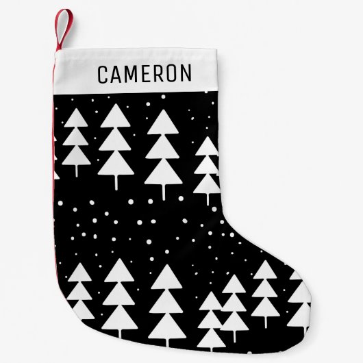 Cute Scandinavian KerstBlack en White Trees Kleine Kerstsok (Voorkant)