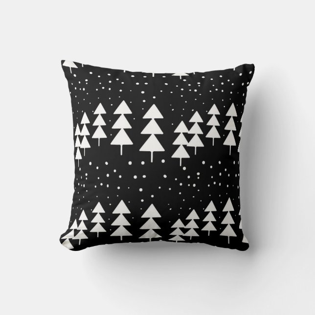 Cute Scandinavian KerstBlack en White Trees Kussen (Voorkant)