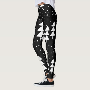Cute Scandinavian KerstBlack en White Trees Leggings