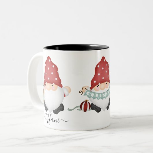 Cute Scandinavian Kerstgnomen met naam Tweekleurige Koffiemok (Voorkant links)