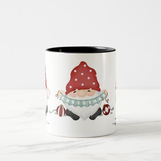 Cute Scandinavian Kerstgnomen met naam Tweekleurige Koffiemok (Center)