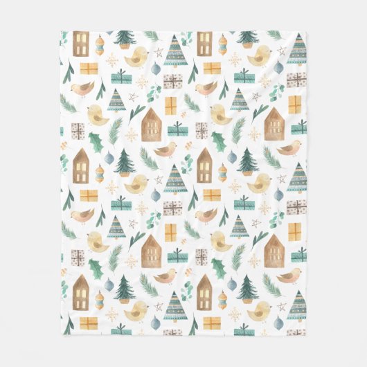 Cute Scandinavian Kerstpattern Fleece Deken (Voorkant)