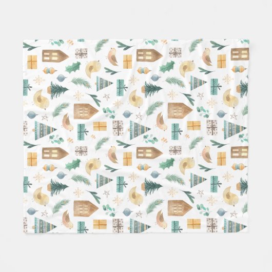 Cute Scandinavian Kerstpattern Fleece Deken (Voorkant (Horizontaal))