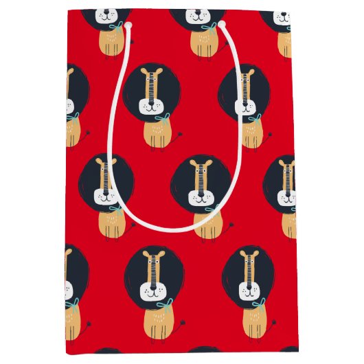 Cute Scandinavian Lion Kinder Pattern Medium Cadeauzakje (Voorkant)