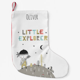 Cute Scandinavian Little Explorer Personalized Kleine Kerstsok