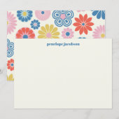 Cute Scandinavian Pink Blue Folk Floral Notitiekaartje (Voorkant / Achterkant)
