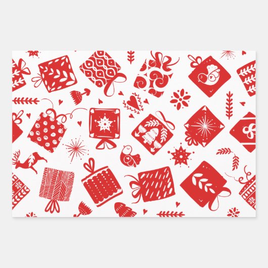 Cute Scandinavian Red en White Kerstpattern Inpakpapier Vel (Voorkant 2)