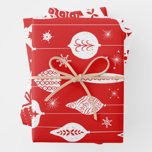 Cute Scandinavian Red en White Kerstpattern Inpakpapier Vel (In situ)