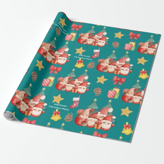 Cute Scandinavian Waterverf Kerstgnomen Cadeaupapier (Uitgerold)