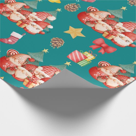 Cute Scandinavian Waterverf Kerstgnomen Cadeaupapier (Hoek)