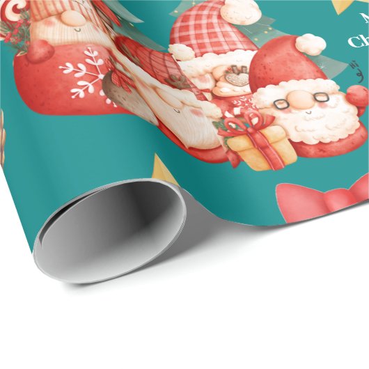 Cute Scandinavian Waterverf Kerstgnomen Cadeaupapier (Rol Hoek)