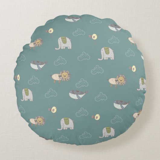 Cute Scandinavische dierenprint Rond Kussen (Voorkant)