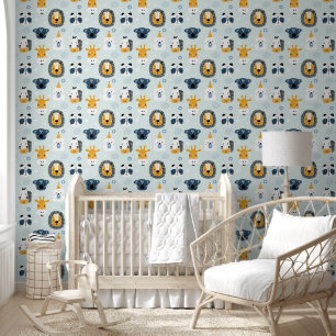 Cute Scandinavische Safari Dieren Gezichten Babyka Behang