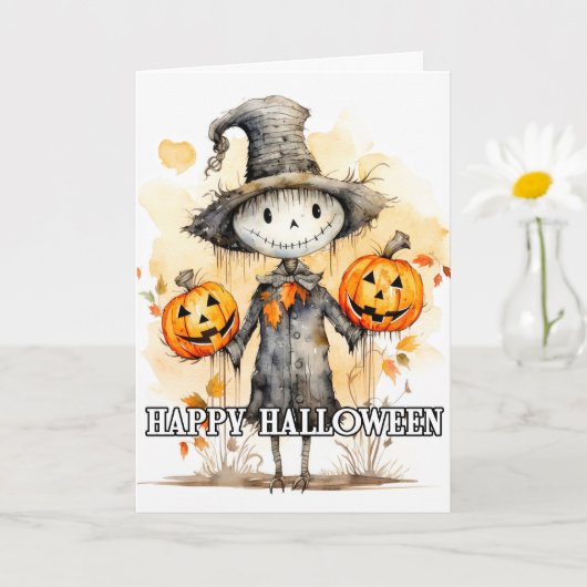 Cute Scarecrow Happy Halloween Kaart (Kleine Plant)