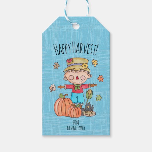 Cute Scarecrow Happy Harvest Cadeaulabel (Voorkant)