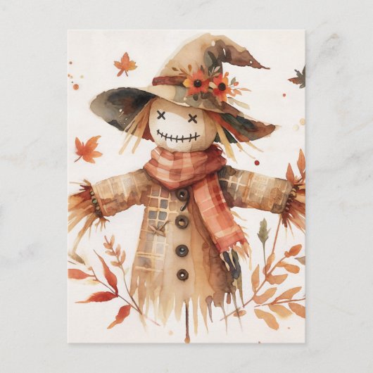 Cute Scarecrow Smiling Watercolor Briefkaart (Voorkant)