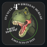 Cute Scary Dinosaur Vierkante Sticker<br><div class="desc">Is dit enge Tyrannosaurus niet op zoek naar eten,  hij probeert echt vriendelijk te zijn,  en wil een speciaal kind een zeer HAPPY BIRTHDAY wensen! Pas de naam en leeftijd van het kind aan.</div>