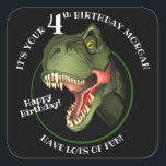 Cute Scary Dinosaur Vierkante Sticker<br><div class="desc">Is dit enge Tyrannosaurus niet op zoek naar eten,  hij probeert echt vriendelijk te zijn,  en wil een speciaal kind een zeer HAPPY BIRTHDAY wensen! Pas de naam en leeftijd van het kind aan.</div>