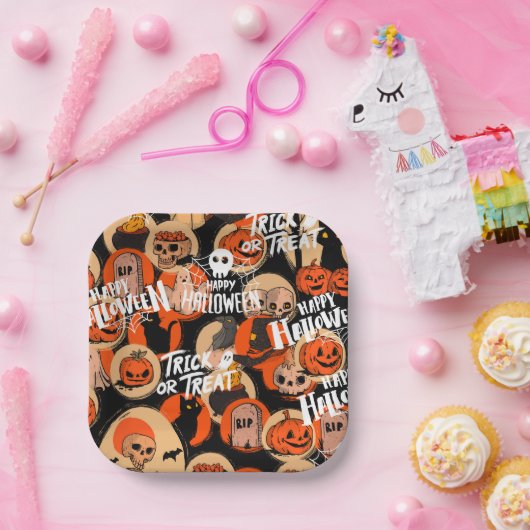  Cute & Scary Halloween Spooky vibes  Papieren Bordje (Feest)