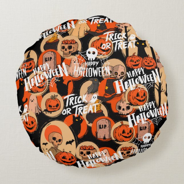  Cute & Scary Halloween Spooky vibes  Rond Kussen (Achterkant)