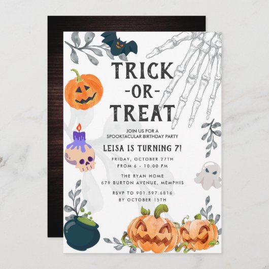 Cute Scary Monsters Kinder Halloween Birthday Part Kaart (Voorkant / Achterkant)