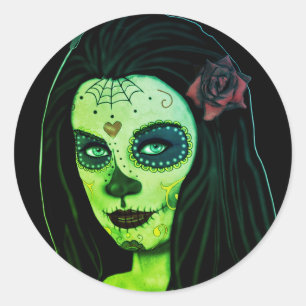 Cute Scary Zombie Gothic Girl Ronde Sticker