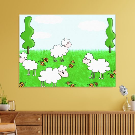 Cute Schaap Kinderen Illustratie Canvas Afdruk (Insitu (Woonkamer))