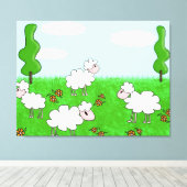 Cute Schaap Kinderen Illustratie Canvas Afdruk (Insitu (Houten vloer))