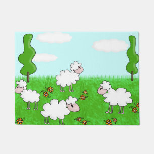 Cute Schaap Kinderen Illustratie Deurmat