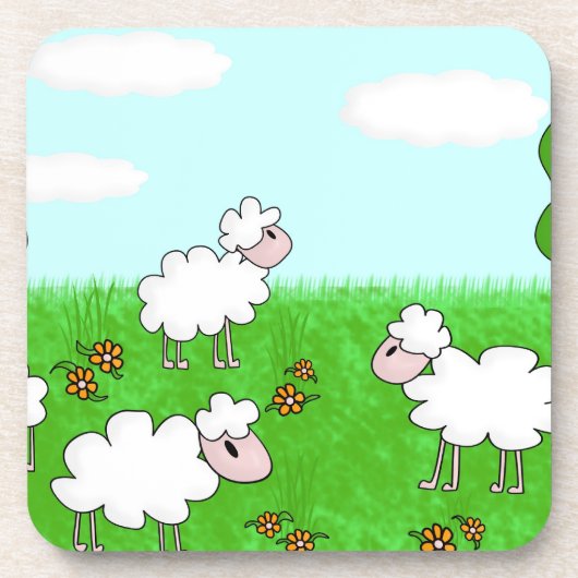 Cute Schaap Kinderen Illustratie Onderzetter (Voorkant)
