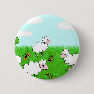 Cute Schaap Kinderen Illustratie Ronde Button 5,7 Cm