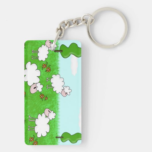 Cute Schaap Kinderen Illustratie Sleutelhanger (achterkant)
