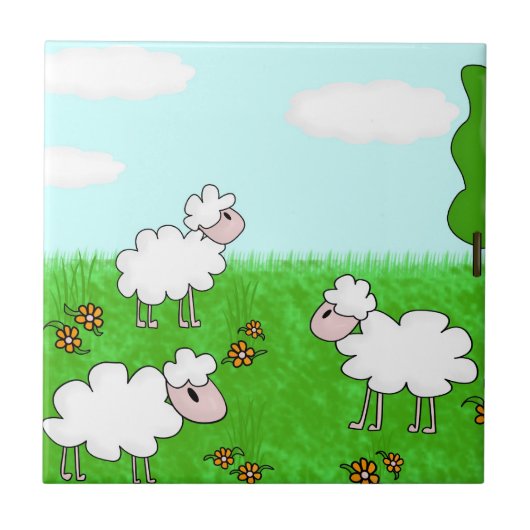 Cute Schaap Kinderen Illustratie Tegeltje (Voorkant)