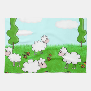 Cute Schaap Kinderen Illustratie Theedoek