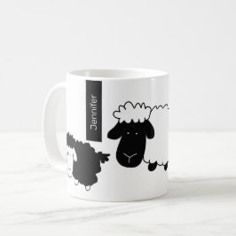 Cute Schapen Illustratie Zwart En Wit Koffiemok