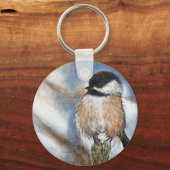 Cute Schattig Chickadee Winter Painting Sleutelhanger (Voorkant)