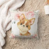 Cute Schattig Corgi Dog Blush Pink Floral Girl Kussen (Deken)