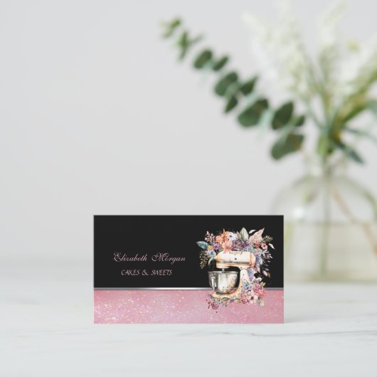 Cute Schattig Floral Mixer Cupcake Bakery Visitekaartje (Staand voorkant)
