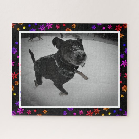 Cute Schattig Happy Dog Black Lab Shepherd Snow Legpuzzel (Horizontaal)