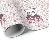 Cute schattig hartenpanda florale patroon cadeaupapier (Rol Hoek)