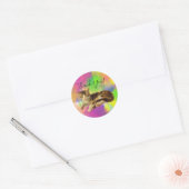 Cute Schattig Kitty Cat Dank je Abstracte regenboo Ronde Sticker (Envelop)
