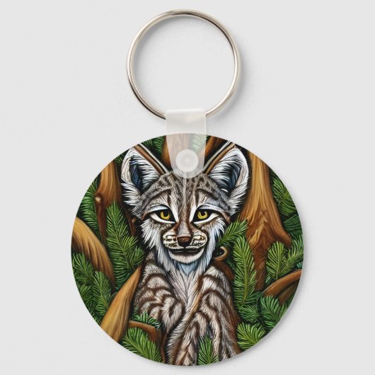 Cute Schattig Little Lynx Kitten Sleutelhanger (Voorkant)
