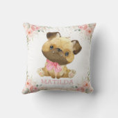 Cute Schattig Pug Dog Blush Pink Floral Girl Kussen (Achterkant)