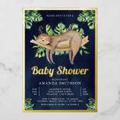 Cute Schattig Slaapsloth Navy Baby shower Gold Folie Uitnodiging (Voorkant)