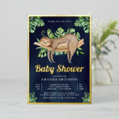 Cute Schattig Slaapsloth Navy Baby shower Gold Folie Uitnodiging (Staand Voorkant)