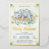 Cute Schattig Sleeping Koala Beer Baby shower Gold Folie Uitnodiging (Voorkant)